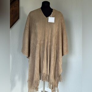 Shiraleah Chicago Rowan Camel Knit Poncho Fringe NWT